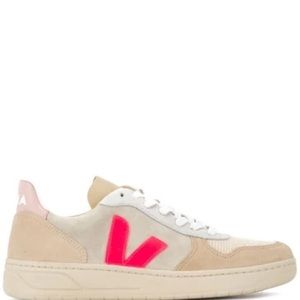 Veja V10 Colour Block Suede Sneakers Natural Rose Pink US 7.5 EU 38